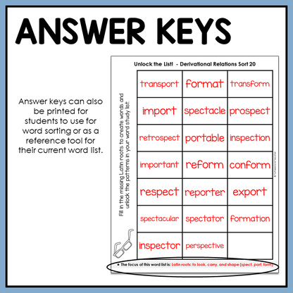 Fill in the blank spelling activity includes answer keys for each teacher and student checking
