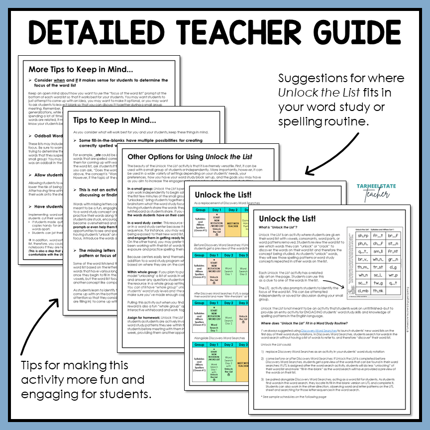 Detailed teacher guide included with suggestions for how to implement into your word study routine
