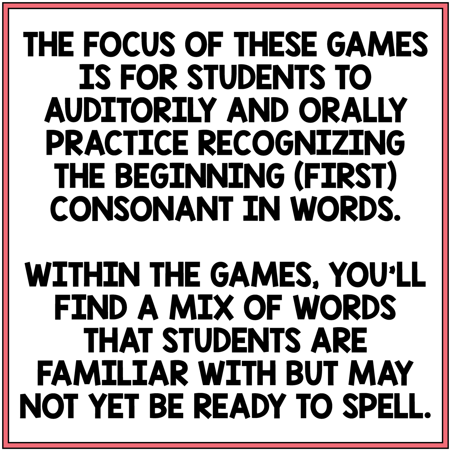 Text explaining the focus of educational games for recognizing beginning consonants.