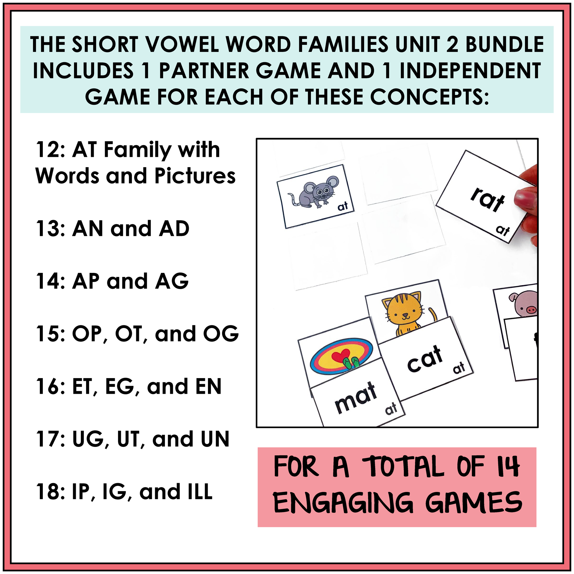 14 engaging games for classroom use to teach short vowel word families