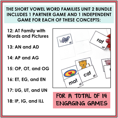14 engaging games for classroom use to teach short vowel word families
