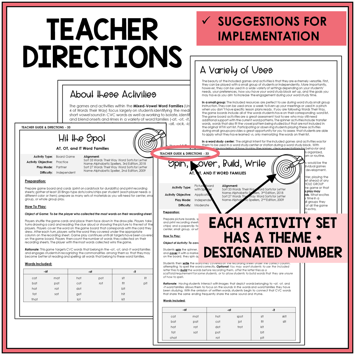 Teacher directions and activity suggestions for teaching mixed vowel word families.