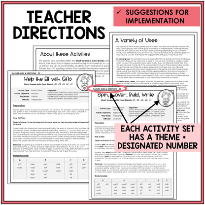 Short Vowels in CVC Words with Consonant Blends and Digraphs Unit 5 Letter Name Words Their Way Games Bundle