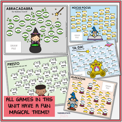 Spelling games and activities to help students practice spelling words with nasal blends and final blends.