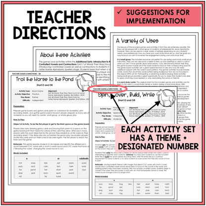 Intro to Contractions and R-Controlled Vowels Unit 7 Letter Name Words Their Way Games Bundle
