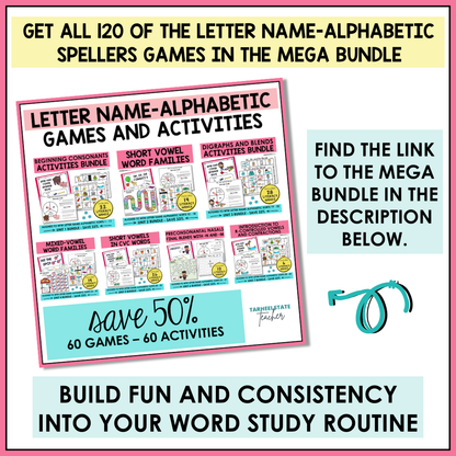 60 spelling games and 60 spelling activities included for students working in the Letter Name-Alphabetic stage.
