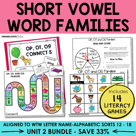 Educational materials for teaching short vowel word families.