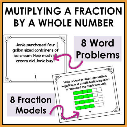 Multiplying Fractions with Models and Word Problems Task Cards Activities