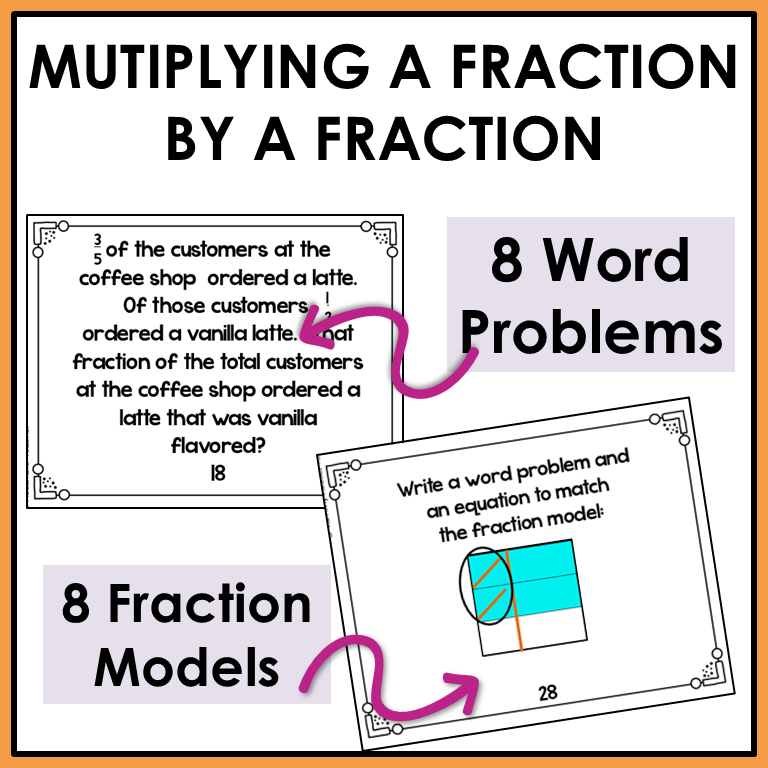 Multiplying Fractions with Models and Word Problems Task Cards Activities