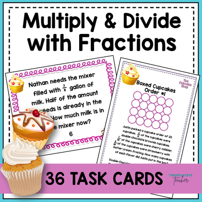 Fractions Word Problems Task Cards Activities or Math Centers Mega Bundle