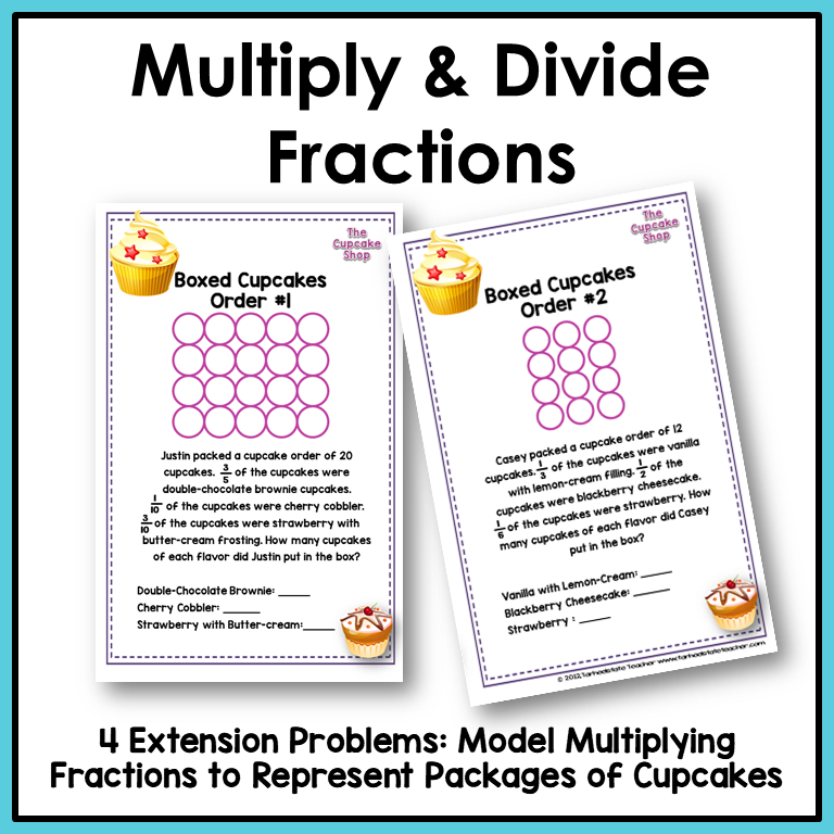 Multiplying and Dividing Fractions 5th Grade Multistep Word Problems Task Cards Math Centers Cupcake Shop Theme