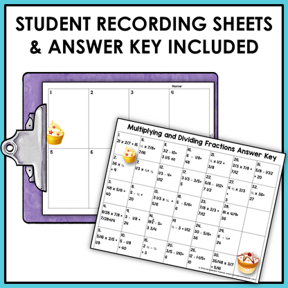 Multiplying and Dividing Fractions 5th Grade Multistep Word Problems Task Cards Math Centers Cupcake Shop Theme