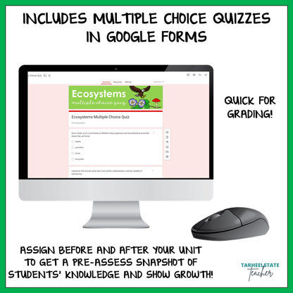 Ecosystems multiple-choice quiz in Google Forms for easy grading and checking for student understanding