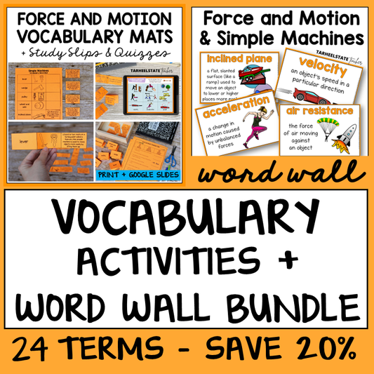 Force and motion vocabulary bundle with word wall and activities