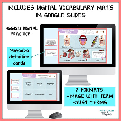 Digital vocabulary mats include moveable definition cards
