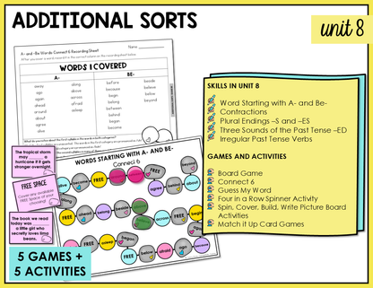 5 partner games and 5 independent activities for students to engage in to practice contractions, plural endings, past tense -ed, and irregular past tense verbs