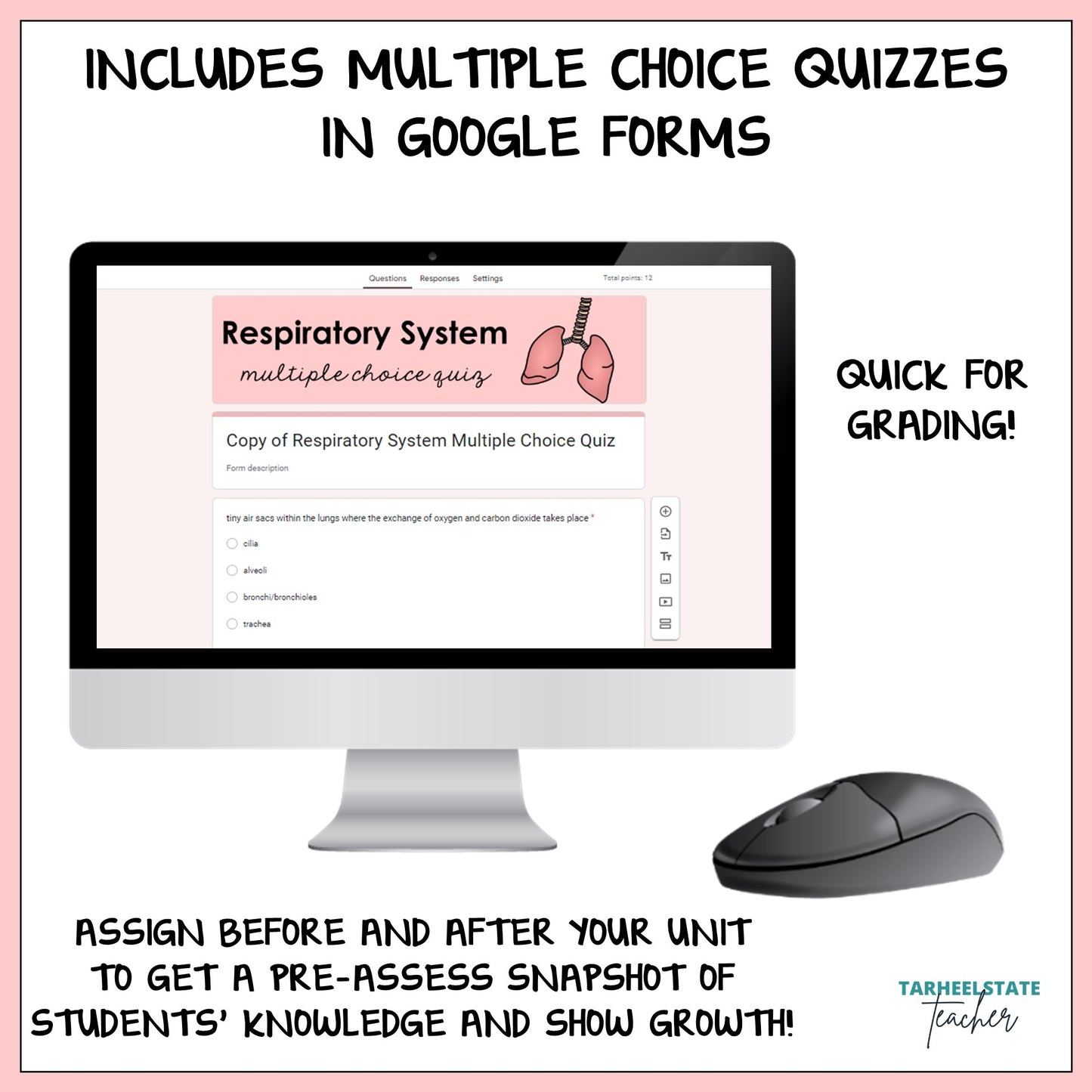 Respiratory and Circulatory vocabulary resource includes multiple choice quizzes in Google Forms to make grading easier