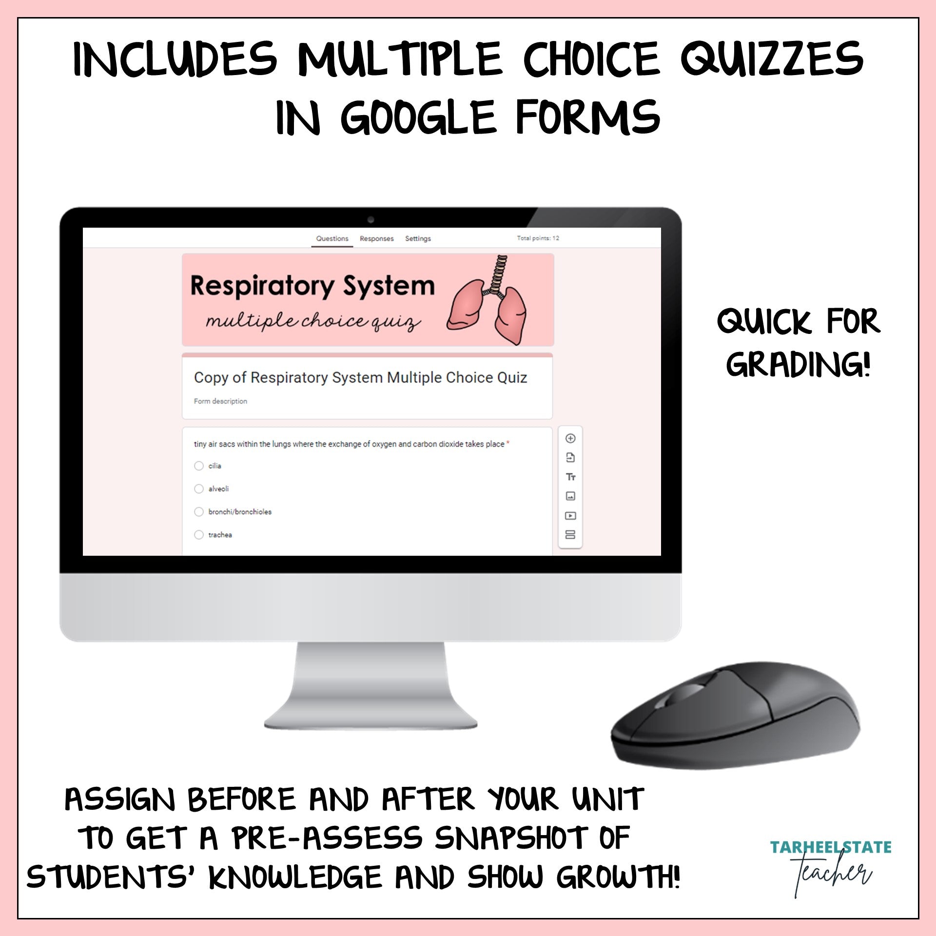 Respiratory and Circulatory vocabulary resource includes multiple choice quizzes in Google Forms to make grading easier