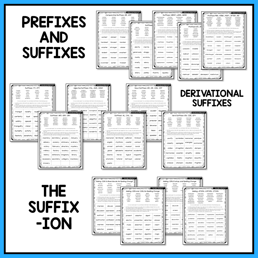 Prefixes Suffixes Multisyllabic Words Derivational Relations Activity Printable