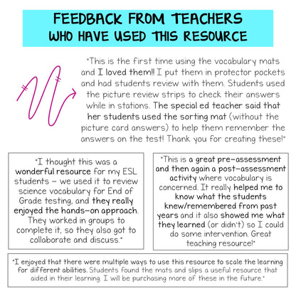 Feedback from teachers using vocabulary mats and review activities