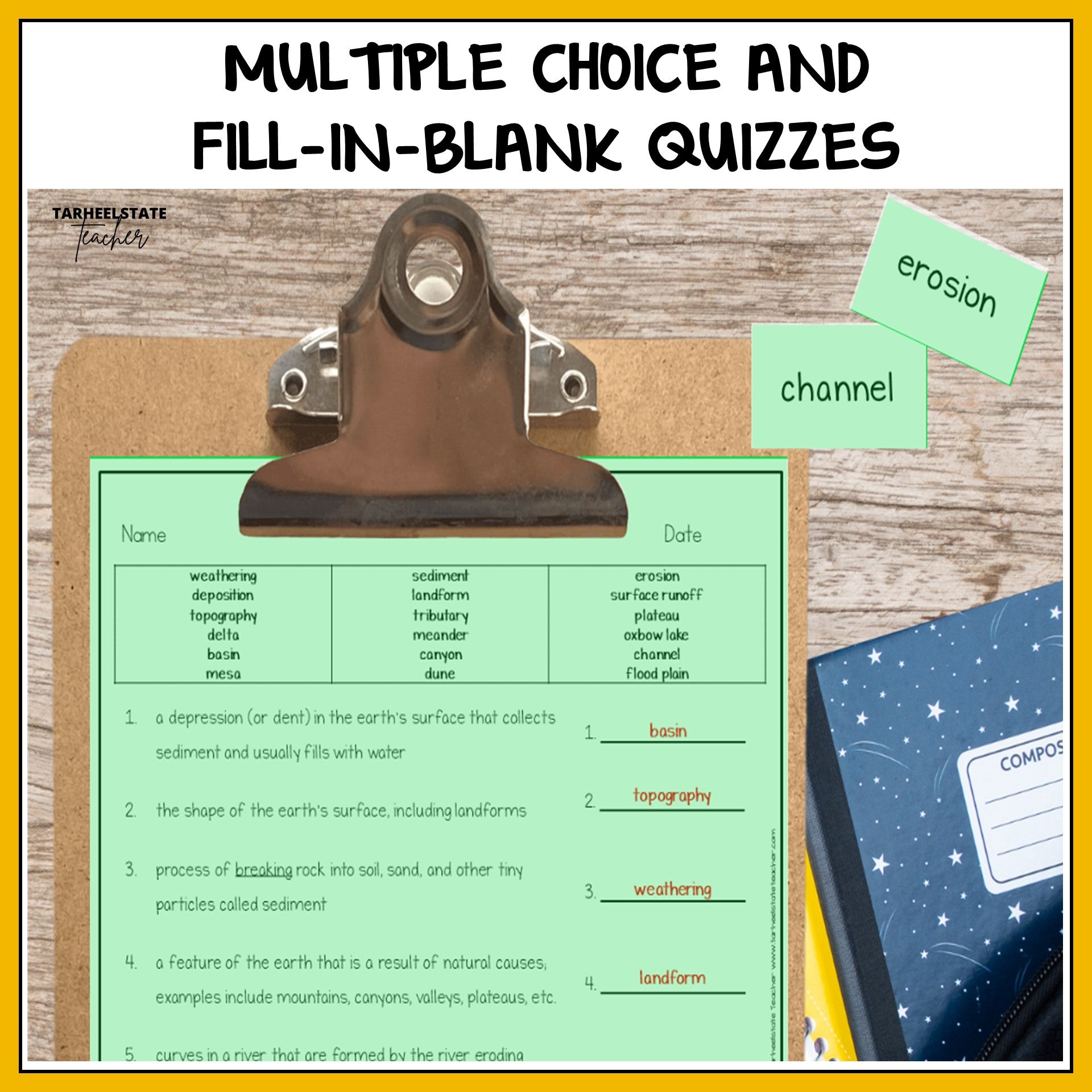 Multiple choice and fill-in-the-blank quizzes for checking student understanding and test prep
