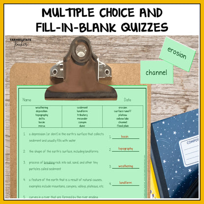 Multiple choice and fill-in-the-blank quizzes for checking student understanding and test prep