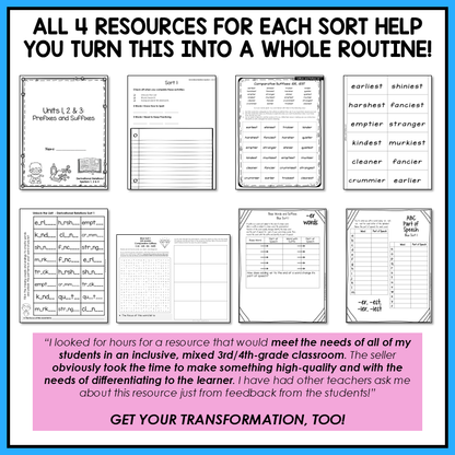 Prefixes Suffixes Multisyllabic Words Derivational Relations Activity Printable