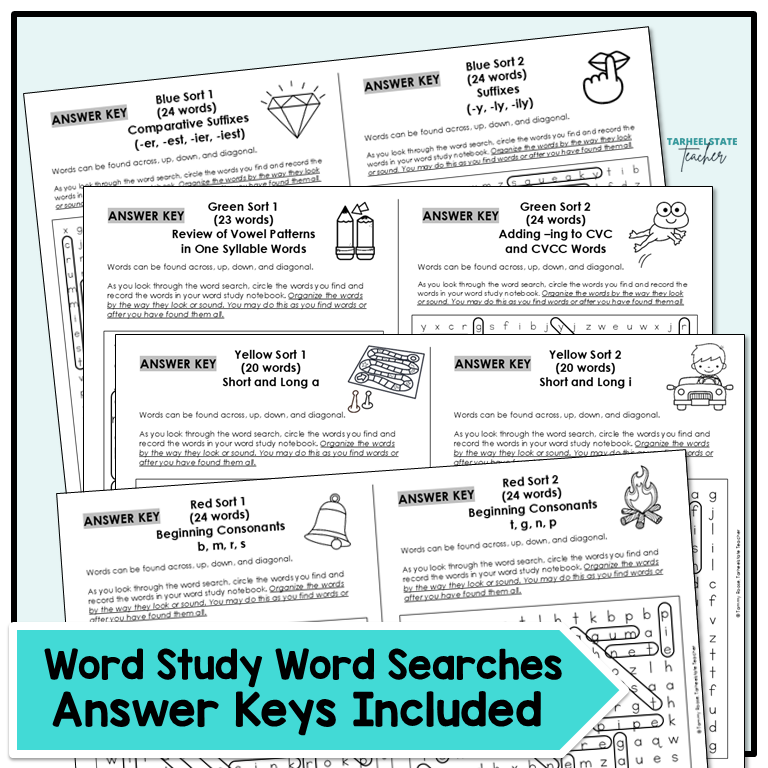 Word search bundle includes answer keys for easy checking