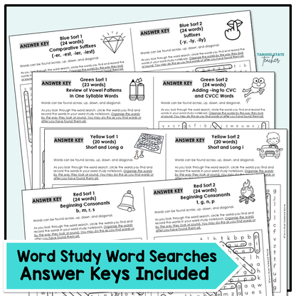 Word search bundle includes answer keys for easy checking