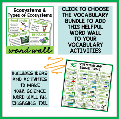 Ecosystems and Biomes Vocabulary Activities Mats, Study Slips, & Quizzes