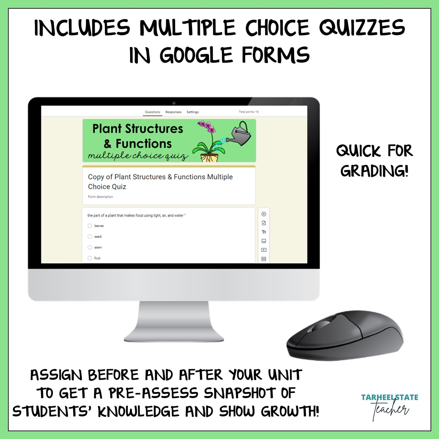 Multiple Choice Google Forms quiz on plant structures and functions