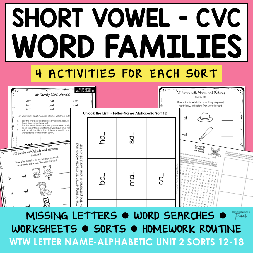 Short A O E U and I Word Families Onset and Rime Letter Name Activity Printable