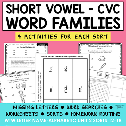 Short A O E U and I Word Families Onset and Rime Letter Name Activity Printable