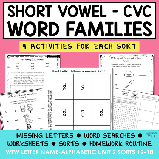 Short A O E U and I Word Families Onset and Rime Letter Name Activity Printable