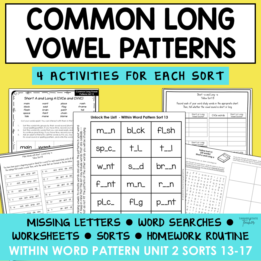 Long Vowel Patterns CVVC and CVCe Words Within Word Pattern Activity Printable