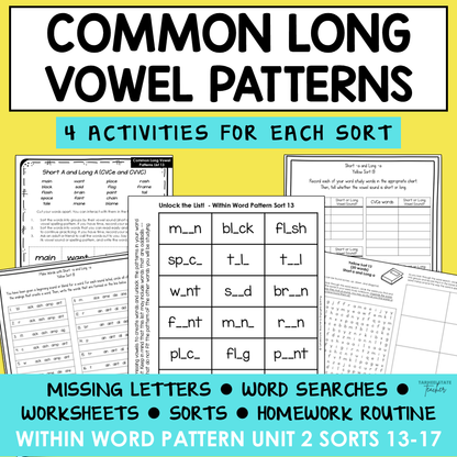 Long Vowel Patterns CVVC and CVCe Words Within Word Pattern Activity Printable