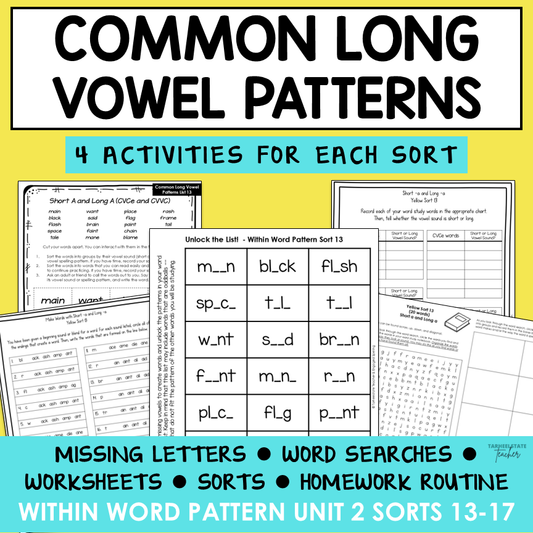 Long Vowel Patterns CVVC and CVCe Words Within Word Pattern Activity Printable