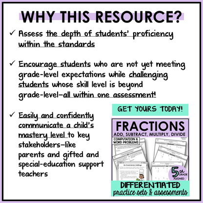 5th Grade Fractions 5.NF ALL Standards Adding Subtracting Multiplying Dividing Fractions