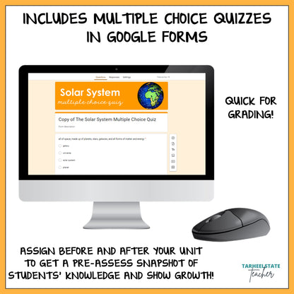Includes multiple choice quiz on the solar system using Google Forms for easy student and teacher checking