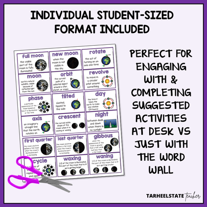 Phases of the Moon vocabulary resource includes individual student-sized study and reference sheet to use with vocabulary activities