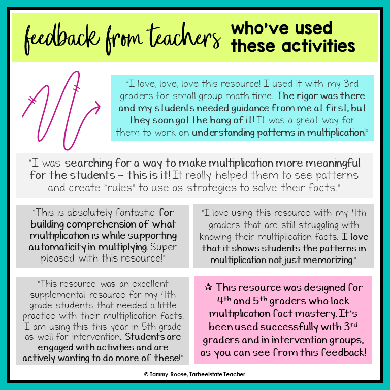 feedback from classroom teachers who have used the multiplication fact fluency bundle