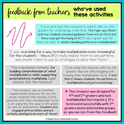 feedback from classroom teachers who have used the multiplication fact fluency bundle