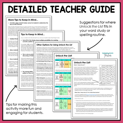 Detailed teacher guide for a fill-in-the-blank, missing letter spelling activity for 1st to early 2nd graders in the Letter Name-Alphabetic stage.