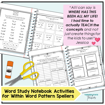 Word study notebook activities for within word pattern spellers 