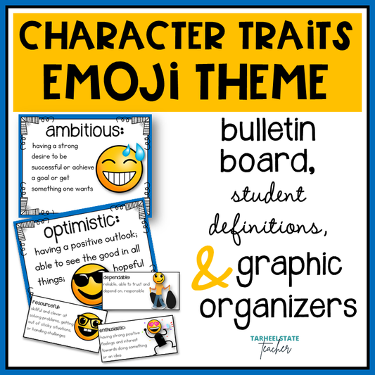 Emoji Character Traits List Graphic Organizers and Vocabulary Activities Bulletin Board
