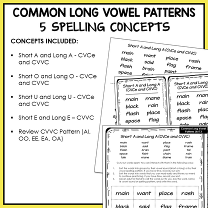 Long Vowel Patterns CVVC and CVCe Words Within Word Pattern Activity Printable