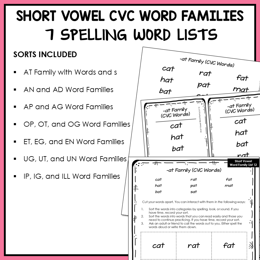 Short A O E U and I Word Families Onset and Rime Letter Name Activity Printable