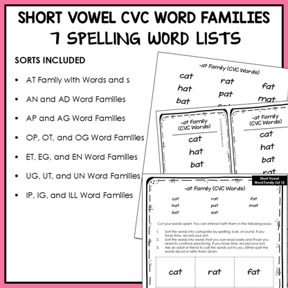 Short A O E U and I Word Families Onset and Rime Letter Name Activity Printable