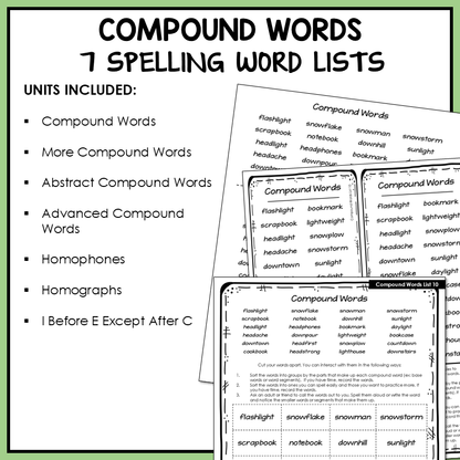 Compound Words, Homophones and Homographs Syllables Affixes Activity Printable