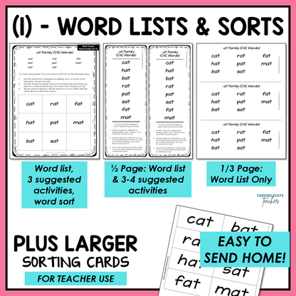 Short A O E U and I Word Families Onset and Rime Letter Name Activity Printable